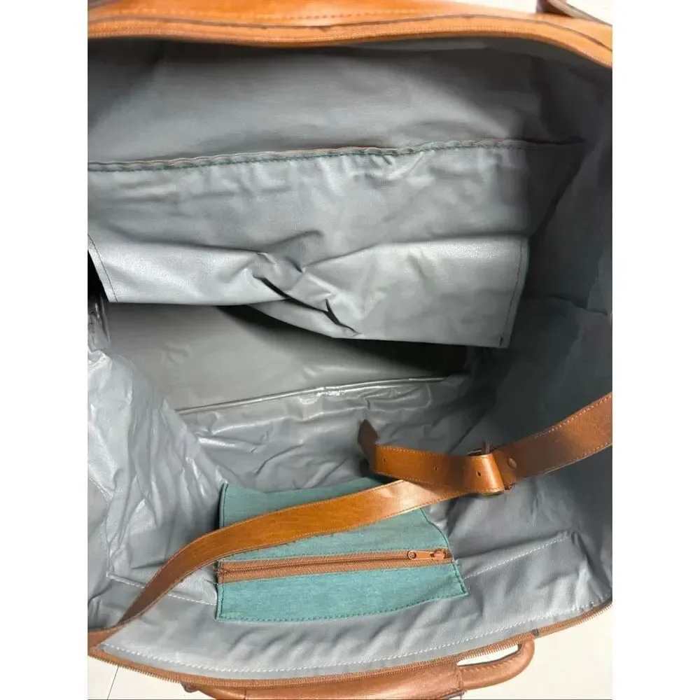 Vintage Travel Duffle Traveler Green Brown Weekend Faux Leather Trim See Notes